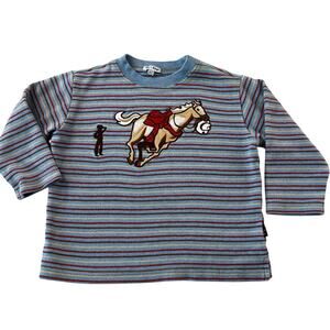 Le Top Embroidered Horse Striped Long Sleeve Shirt girls size 4T